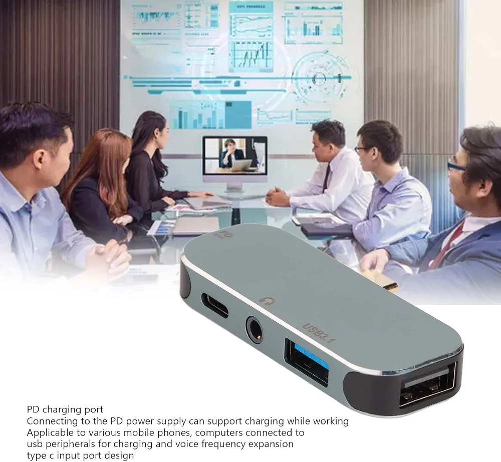 ASHATA 5 in 1 Mini HUB Type C Hub Hot Swappable 10Gbps 100W Type c Expansion Dock Type C to PD+Type C+AUX+USB3.1+AUX+USB2.0 Hub for Win for Android for OS X - Image 2