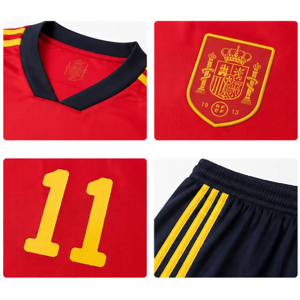 Spain Home Jersey and Shorts Kit for Men - Red and Navy Jersey with Navy Shorts, Size M - Image 3