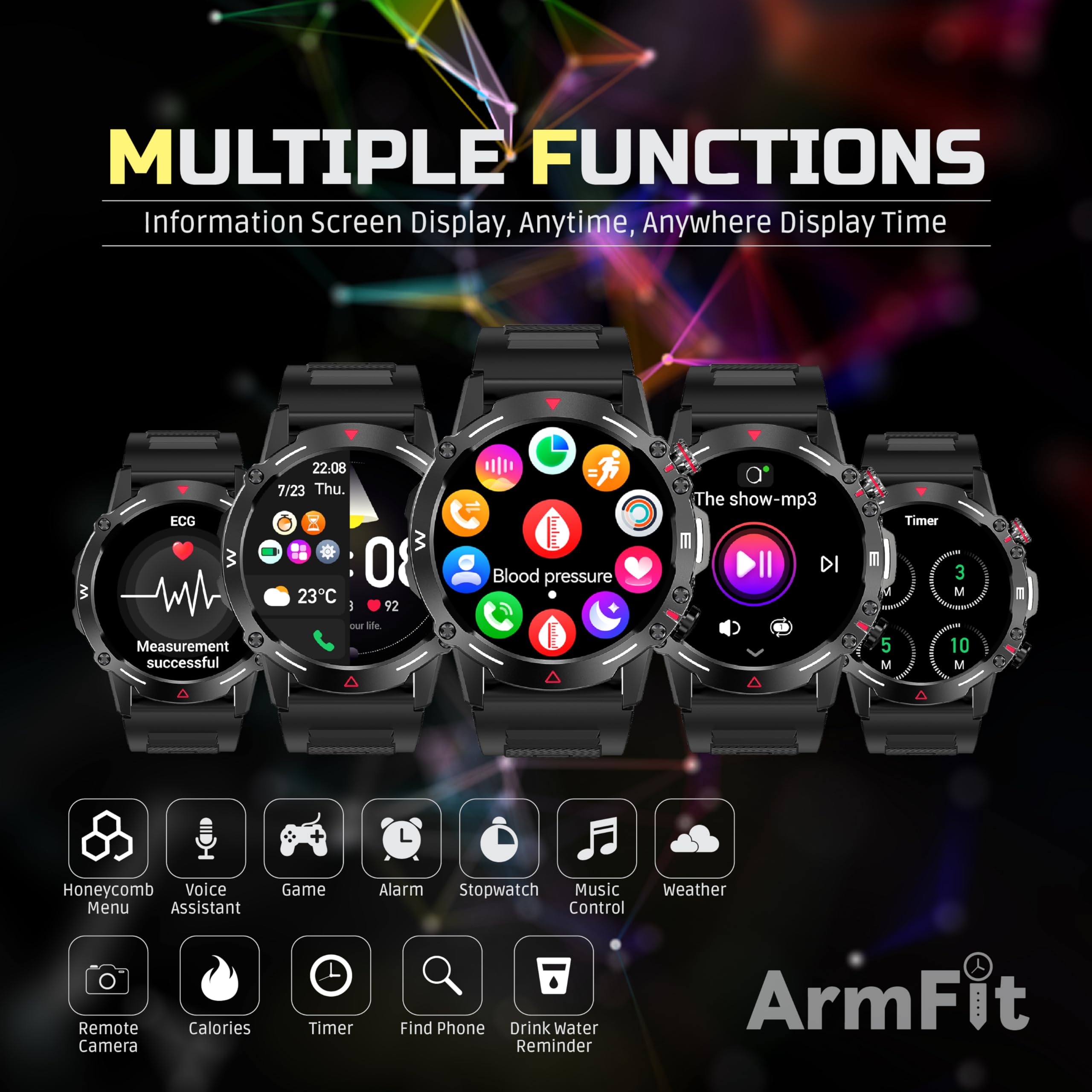 Armfit HULK Smart watch with AMOLED Always On Display Smart watches for men, BT Calling Waterproof Fitness Watch with Heart Sleep Monitor for Android iOS (Black) - Image 5