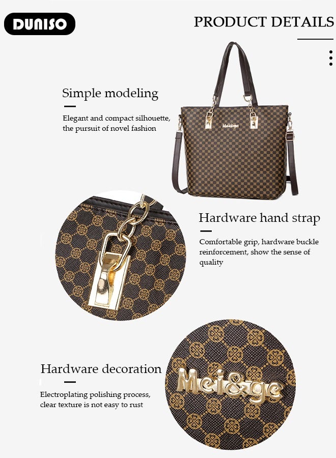 6 Pcs Handbags Set for Women, Dark Brown PU Leather Printing Pattern Purse Sets, Ladies Fashion - Image 2