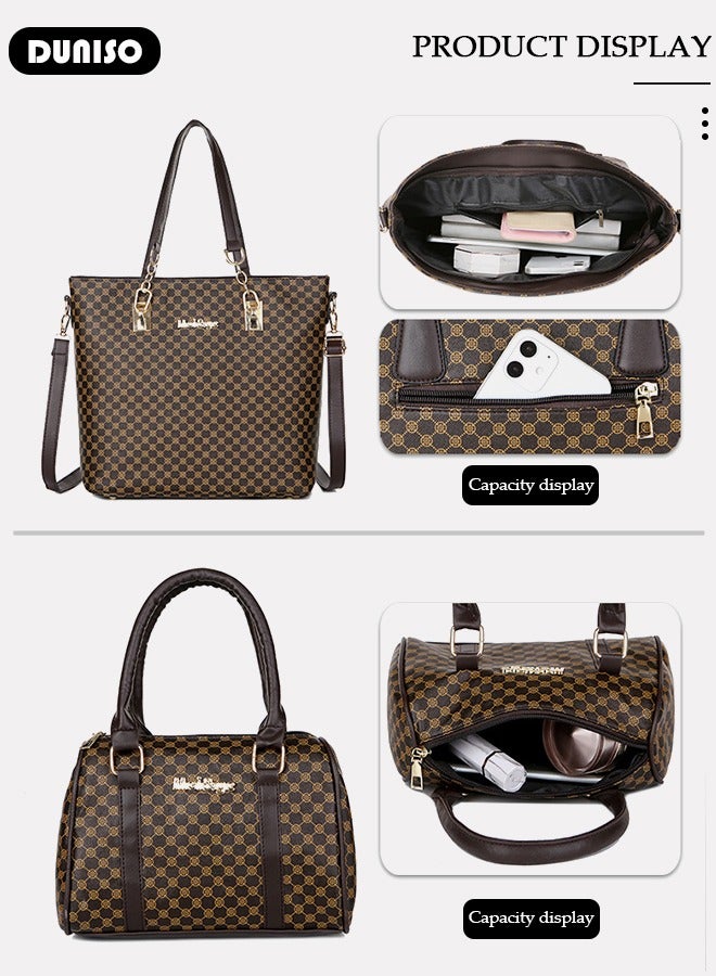 6 Pcs Handbags Set for Women, Dark Brown PU Leather Printing Pattern Purse Sets, Ladies Fashion - Image 4