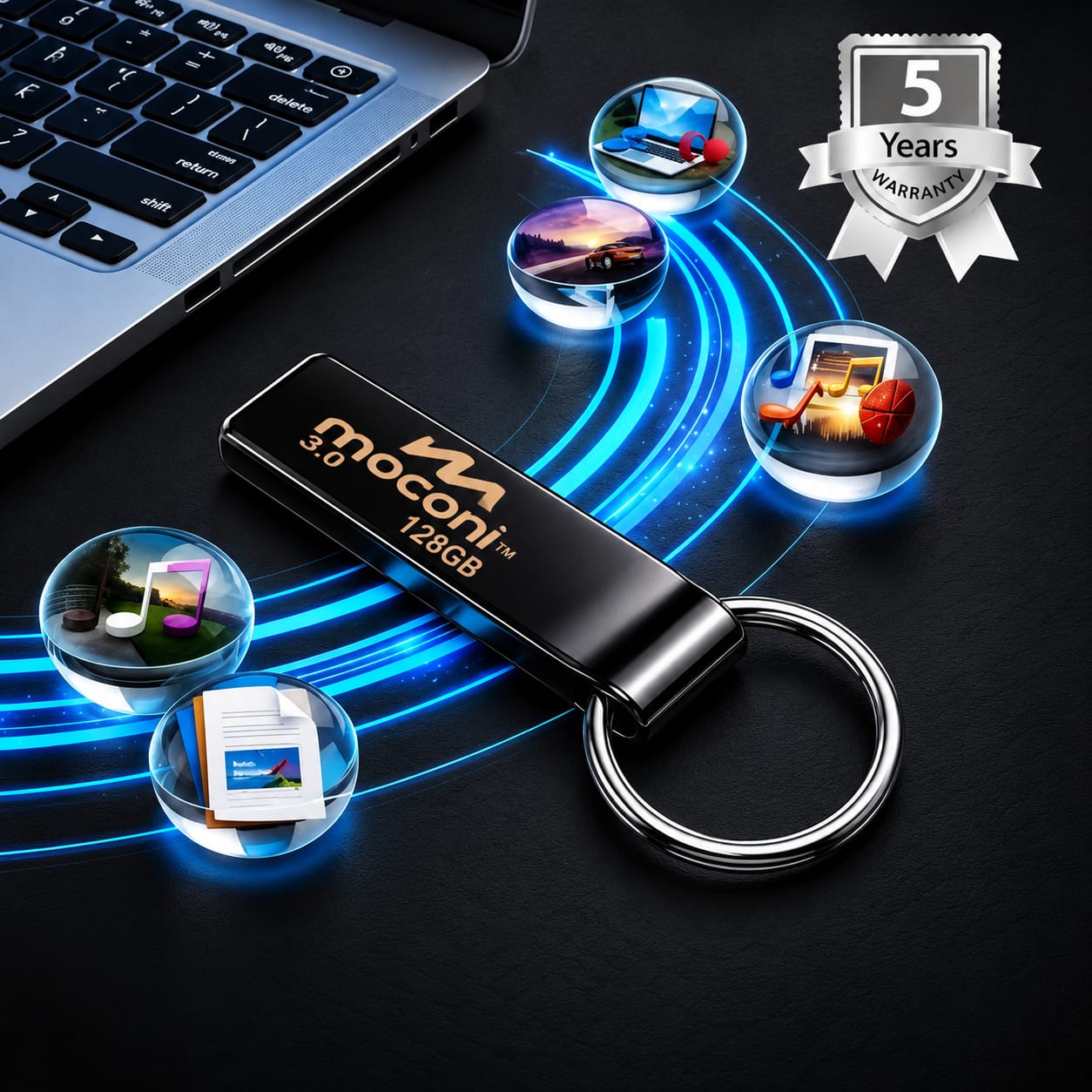 Moconi™ Speed Pro Plus USB Flash Drive 3.0, 64GB, Read Speed 120MB/s, Write Speed 60MB/s, Metal with Key Ring 5 Years Warranty (64, GB) - Image 4