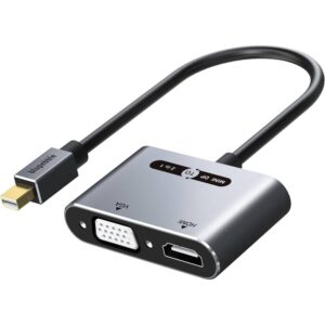 Blupebble Mini DisplayPort to HDMI & VGA 2-in-1 Adapter – Space Gray – BP-AV589-08GW0.2-SG