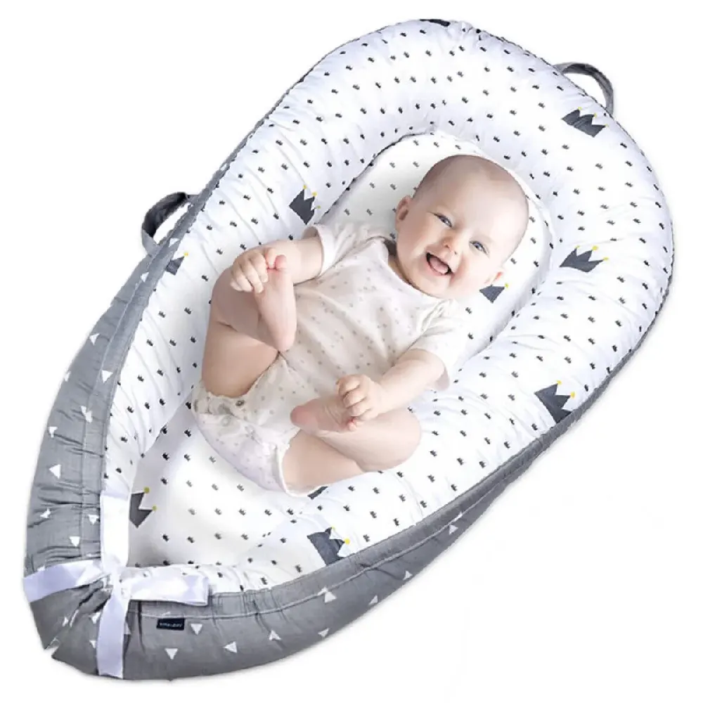 Little Story Newborn Lounger Bed, Soft Breathable Fiberfill, 4cm Mattress, Adjustable & Washable, Royal Grey - LS_NBLB05_MU - Image 2