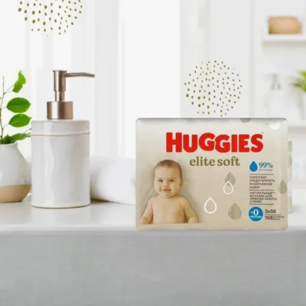 Huggies Elite Soft Baby Wet Wipes, 99 Percent Pure Water, Natural Fibers, Soft & Thick, Alcohol Free & Hypoallergenic, 56 Sheets x 10 (560 Wipes) - B0437 - Image 2