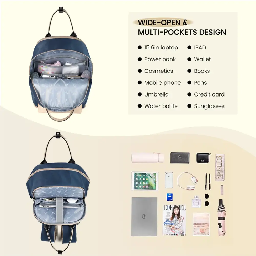 Little Story Kenzie Mom Dad Travel Diaper Backpack, 11 Pockets, Waterproof Polyester, Insulated Bottle Pockets, Laptop Sleeve, Trolley Compatible, Dark Blue - LS_CLDBP_NBU - Image 3