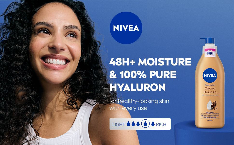 NIVEA Body Lotion for Dry Skin, Cocoa Butter with 100% Pure Hyaluron, 48H Deep Moisture, 400ml - Image 2