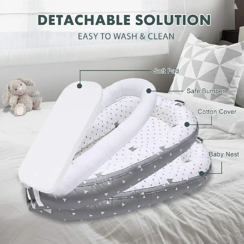 Little Story Newborn Lounger Bed, Soft Breathable Fiberfill, 4cm Mattress, Adjustable & Washable, Royal Grey - LS_NBLB05_MU - Image 3