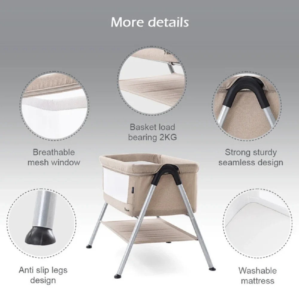 Teknum Sleepzen 2 Bedside Crib Bassinet, Breathable Mesh Design with Mattress & Storage Shelf, Newborn Baby Cot, Ivory - TK_SLPZEN2_IV - Image 3