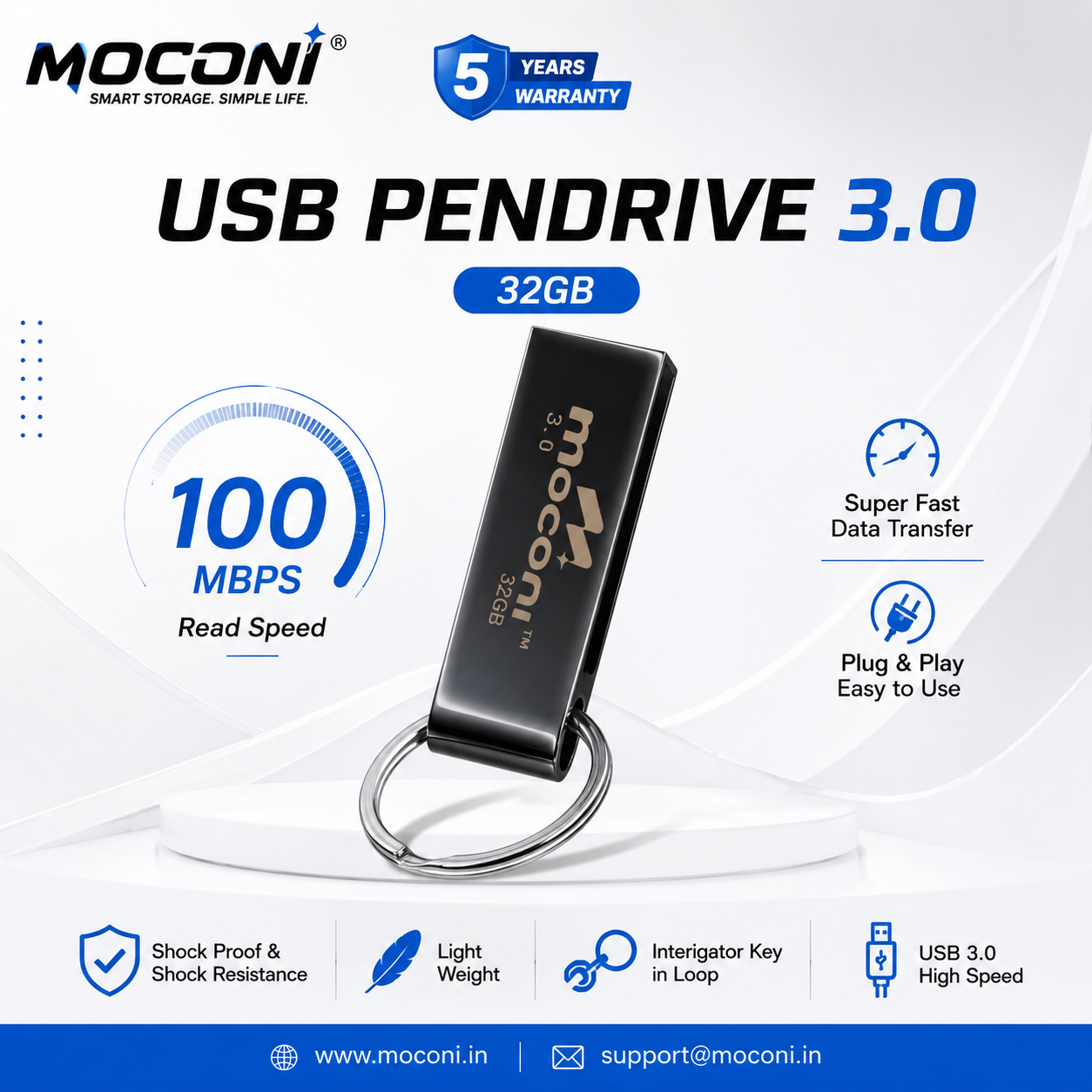 Moconi™ Speed Pro Plus USB Flash Drive 3.0, 32GB, Read Speed 120MB/s, Write Speed 60MB/s, Metal with Key Ring 5 Years Warranty (32, GB) - Image 2
