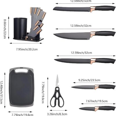 19-Piece Kitchen Knife Set & Silicone Cooking Utensil Set with Wooden Handles | Non-Stick Heat Resistant Kitchen Tools, Chef Knives, Cutting Board, Utensil Holder & Knife Block Organizer - Image 5