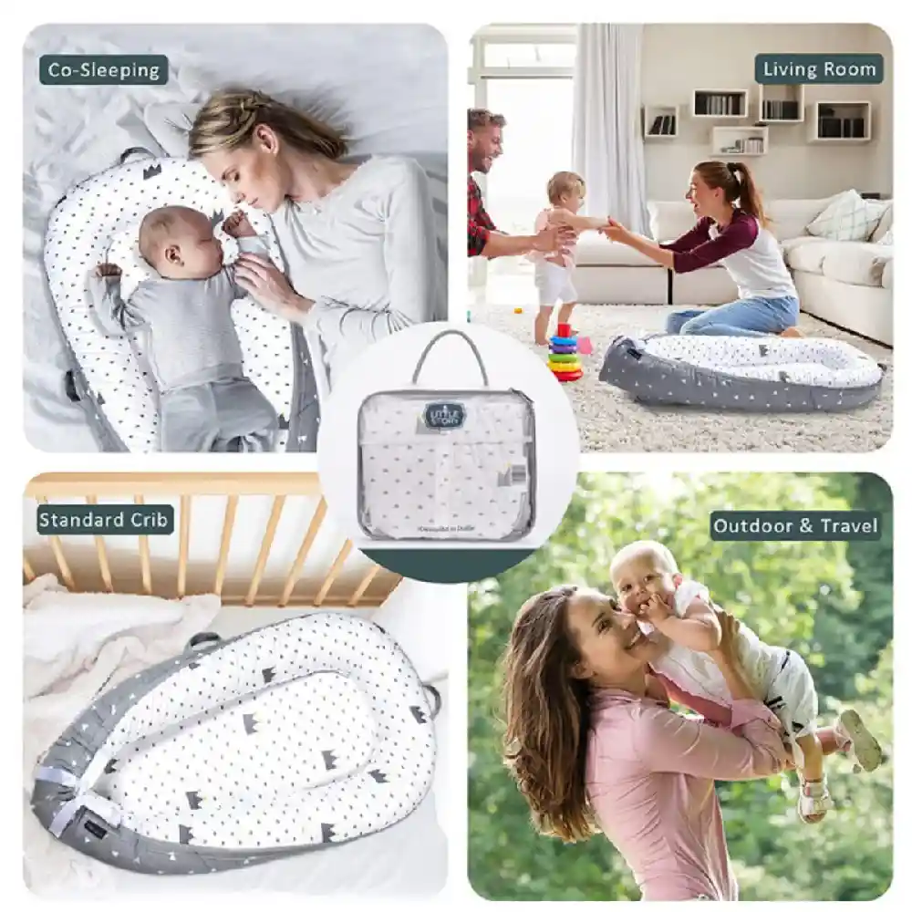 Little Story Newborn Lounger Bed, Soft Breathable Fiberfill, 4cm Mattress, Adjustable & Washable, Royal Grey - LS_NBLB05_MU - Image 4