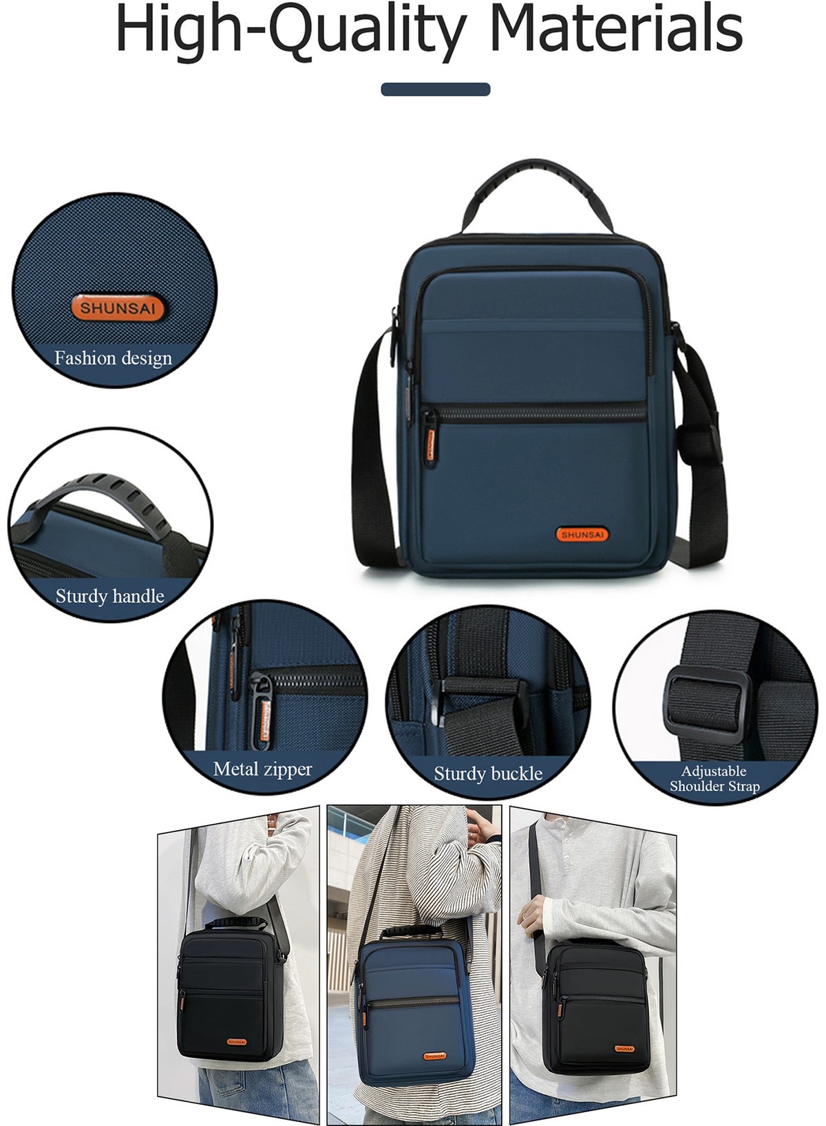 Qiccijoo Crossbody Bag Messenger Bag for Men or Women Casual Shoulder Bag Multiple Pockets Sling - Image 4