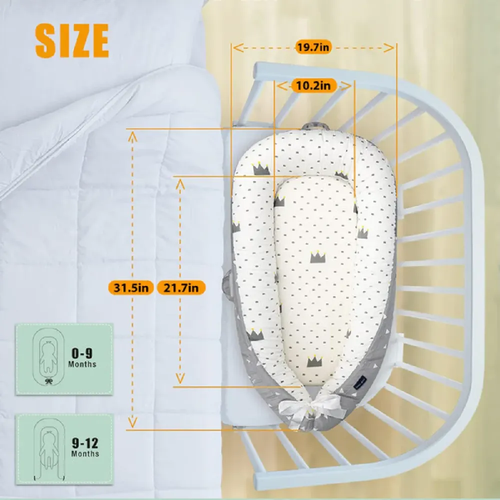 Little Story Newborn Lounger Bed, Soft Breathable Fiberfill, 4cm Mattress, Adjustable & Washable, Royal Grey - LS_NBLB05_MU - Image 5