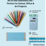 45 Pieces Stationery Set for Kids – Complete School Supplies Set with 24 Colored Pencils, 12 HB Pencils, 2 Sharpeners, 6 Erasers & 1 Calculator | Writing, Drawing & Study Set for Kids, Adults, School Going Boys & Girls - Image 2