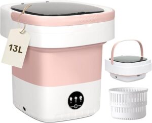 Portable Mini Washing Machine, 16L Foldable Washer and Dryer with 3 Modes Deep Cleaning, Upgraded Small Collapsible Laundry for Hotel, Apartment, Home and Travel – Pink