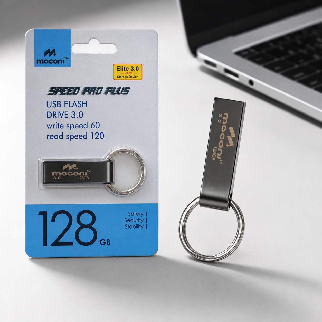 Moconi™ Speed Pro Plus USB Flash Drive 3.0, 128GB, Read Speed 120MB/s, Write Speed 60MB/s, Metal with Key Ring 5 Years Warranty (128, GB) - Image 2
