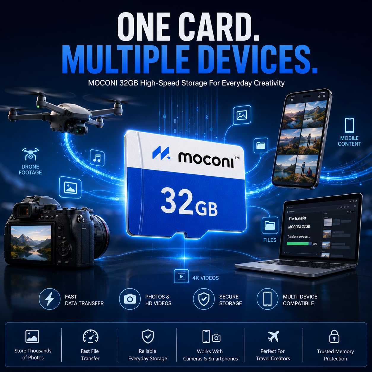 Moconi™ 32GB Memory Card with SD Adapter, Grade U-3/A1/V30 Class 10, Up to 70 Mbps Reading & 150 Mbps Writing Speed with High Performance of Data Transfer (32, GB) - Image 5