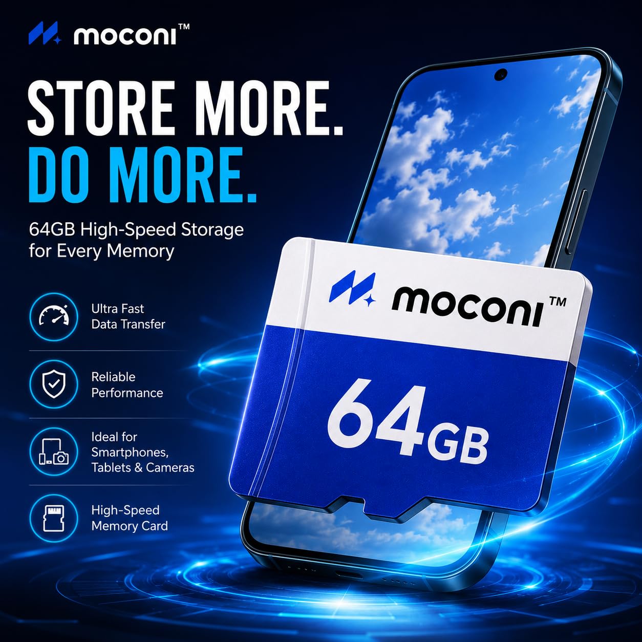 Moconi™ Memory Card with SD Adapter, Grade U-3/A1/V30 Class 10, Up to 70 Mbps Reading & 150 Mbps Writing Speed with High Performance of Data Transfer (64, GB) (64, GB) - Image 6