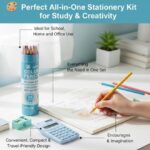 45 Pieces Stationery Set for Kids – Complete School Supplies Set with 24 Colored Pencils, 12 HB Pencils, 2 Sharpeners, 6 Erasers & 1 Calculator | Writing, Drawing & Study Set for Kids, Adults, School Going Boys & Girls - Image 3