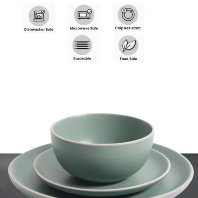 18 Pcs Stoneware Dinner Set - Serves 6 (Blue) | Durable Ceramic Tableware for Family Meals | Includes Plates, Bowls & Mugs | Stylish Everyday Design - Image 4