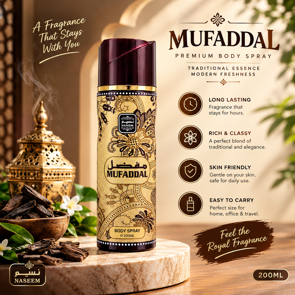 MUFADDAL Body Spray 200ML for Men | Long Lasting Fragrance | Premium Fresh & Elegant Scent | Daily Wear Perfume Spray