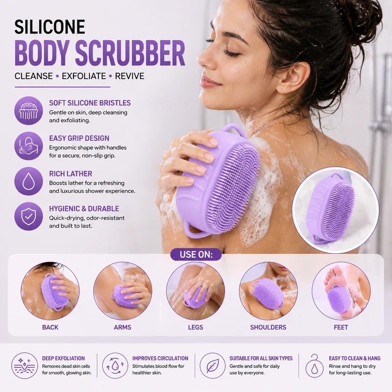 Silicone Body Scrubber – Soft Back Scrubber for Shower & Bath - Image 2