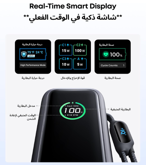 Anker Power Bank, 25,000mAh 165W Total Output Portable Charger for Laptops 3 USB-C Ports with 100W Max Each, Built-In Cables, Flight-Ready, for iPhone 17/16/15 Series, MacBook, Samsung etc. (Black) - Image 4