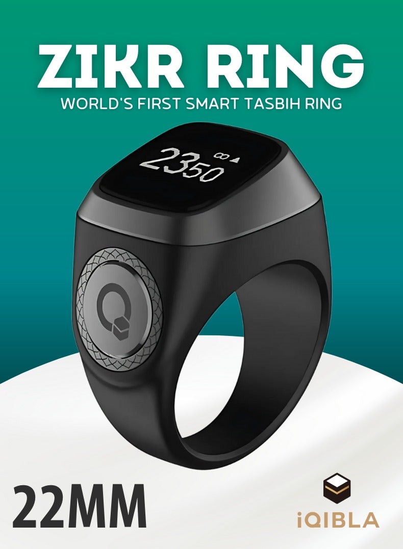Smart Zikr Ring Lite 22MM Prayer & Tasbih Counter - Black/Gray