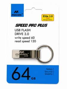 Moconi™ Speed Pro Plus USB Flash Drive 3.0, 64GB, Read Speed 120MB/s, Write Speed 60MB/s, Metal with Key Ring 5 Years Warranty (64, GB)