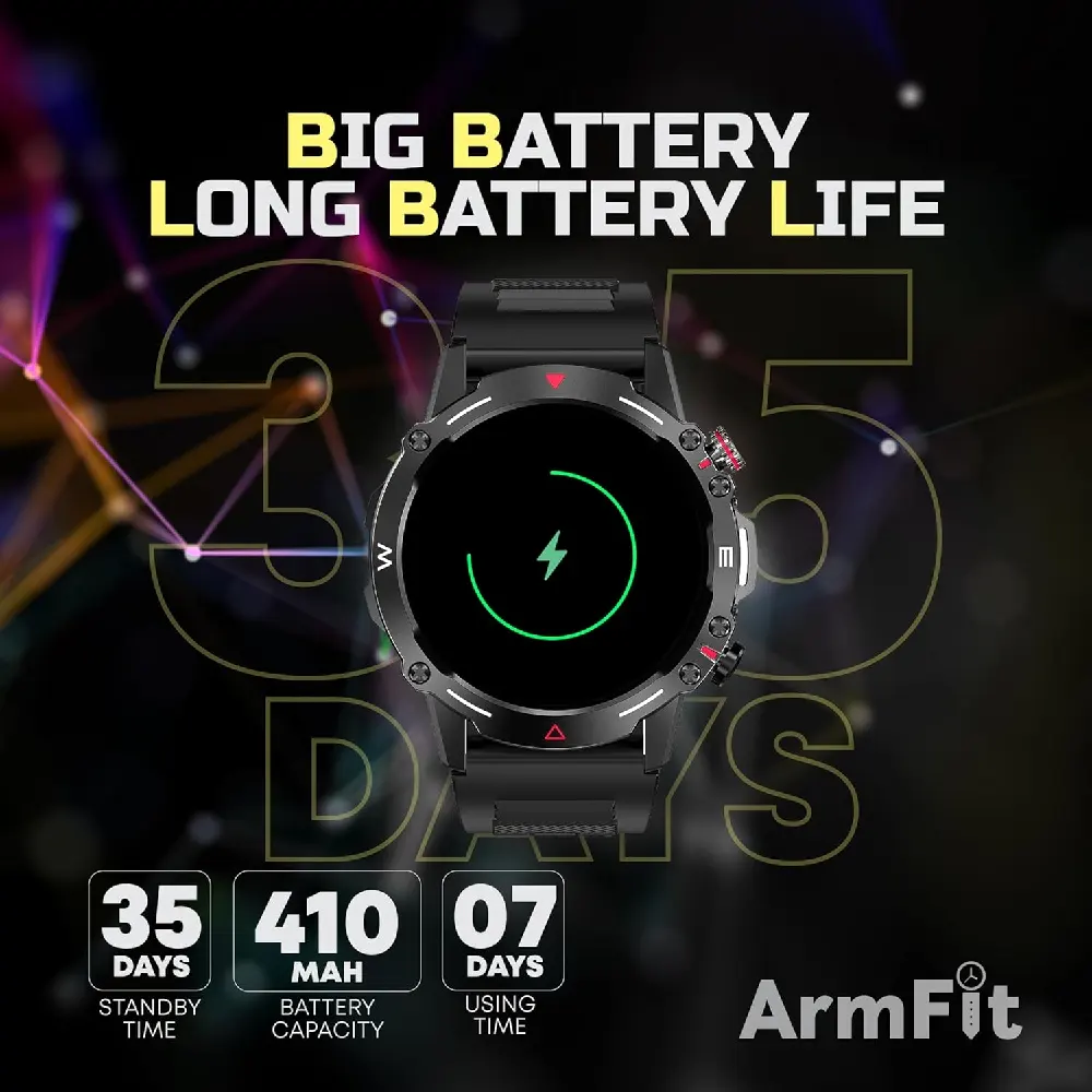 Armfit HULK Smart watch with AMOLED Always On Display Smart watches for men, BT Calling Waterproof Fitness Watch with Heart Sleep Monitor for Android iOS (Black) - Image 4