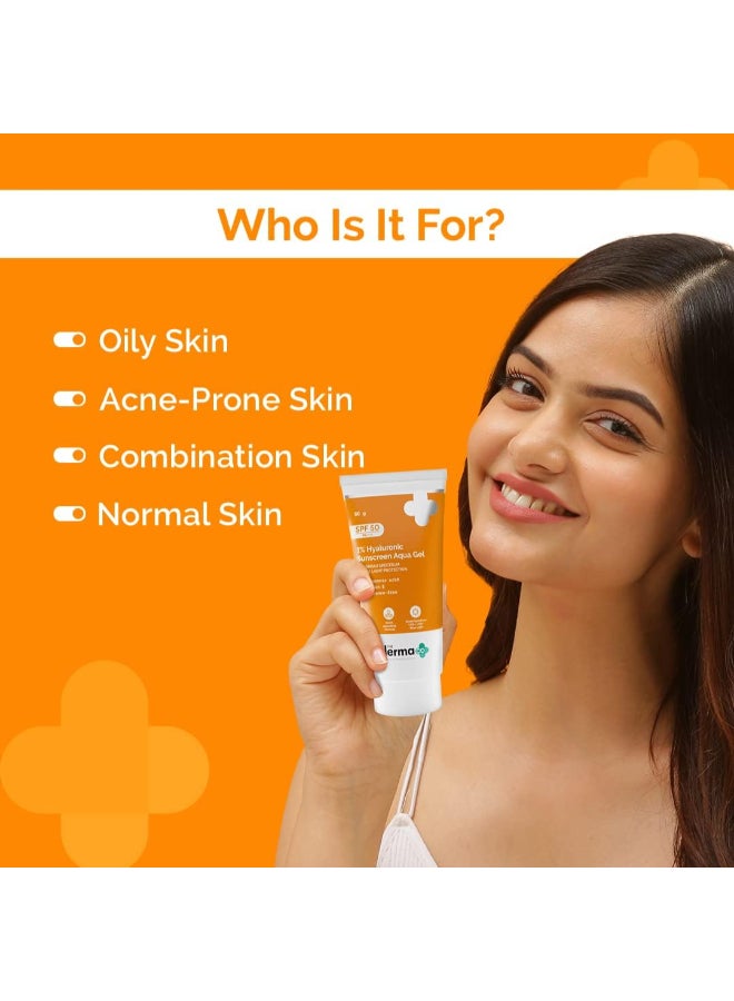The Derma Co 1% Hyaluronic Sunscreen Aqua Gel SPF 50 PA++++ | Hydrating, Lightweight & Non-Greasy | No White Cast | Broad Spectrum & Blue Light Protection | Clinically Tested - (In-Vivo) | PPD-39 | 80 g - Image 2