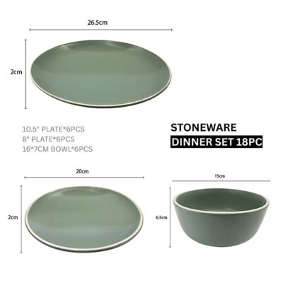 18 Pcs Stoneware Dinner Set - Serves 6 (Blue) | Durable Ceramic Tableware for Family Meals | Includes Plates, Bowls & Mugs | Stylish Everyday Design - Image 5