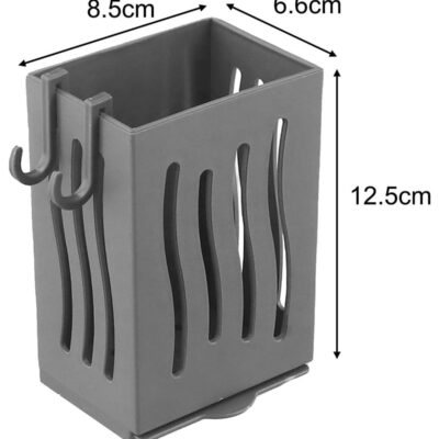 2 Multifunctional Cutlery Spoon Holder Storage Stand with Draining Tray Wall-Mounted Freestanding Utensil Rack Organizer Thickened ABS Material for Kitchen (Grey, 8.5x6.6x12.5 CM) - Image 5