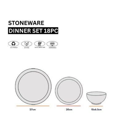 18 Pcs Stoneware Dinner Set - Serves 6 (Blue) | Durable Ceramic Tableware for Family Meals | Includes Plates, Bowls & Mugs | Stylish Everyday Design - Image 6