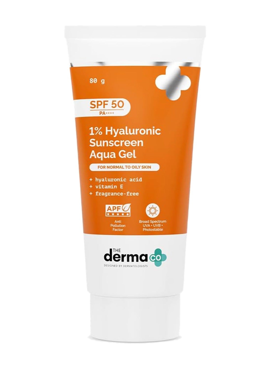 The Derma Co 1% Hyaluronic Sunscreen Aqua Gel SPF 50 PA++++ | Hydrating, Lightweight & Non-Greasy | No White Cast | Broad Spectrum & Blue Light Protection | Clinically Tested - (In-Vivo) | PPD-39 | 80 g