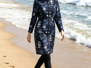 Muslim Long Burkini - Full-Coverage Modest Swimsuit, Zip Long-Sleeve Cinched Waist UV-Protective