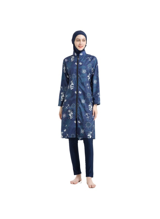 Muslim Long Burkini - Full-Coverage Modest Swimsuit, Zip Long-Sleeve Cinched Waist UV-Protective - Image 4