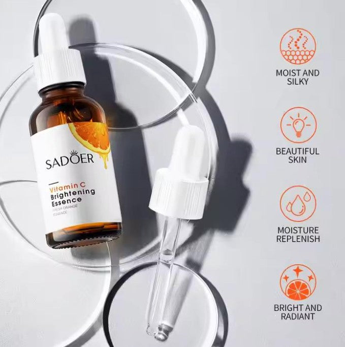 SADOER Vitamin C Brightening Essence Serum, Fresh Orange Extract, Moisturising Face Treatment, 30ml