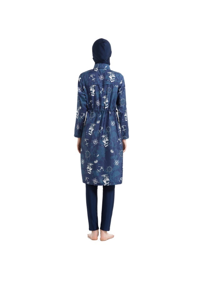 Muslim Long Burkini - Full-Coverage Modest Swimsuit, Zip Long-Sleeve Cinched Waist UV-Protective - Image 5