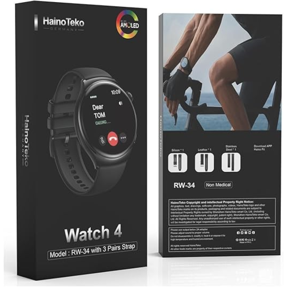 Haino Teko RW-34 Smart Watch - 1.96 inch AMOLED Display, 3 Strap Set, Fitness Tracker for Men & Boys - Image 6